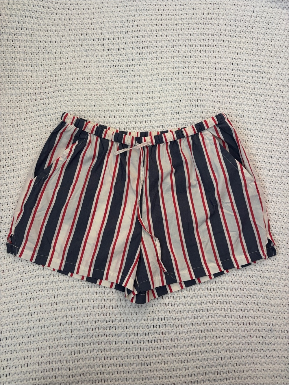Solid & Striped Navy, Red, and White Boxer Lightweight Shorts Drawstring Waist